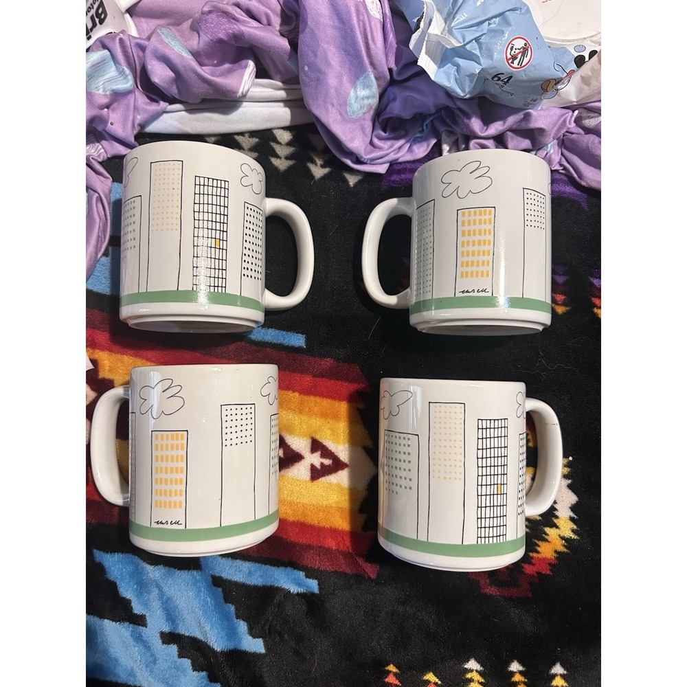 IKEA City Skyscraper Buildings City Skyline Coffee Cup Mug 10866! Set Of FOUR